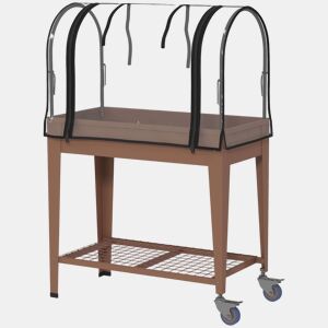 Outsunny Horta Urbana Elevada com Rodas, Mesa de Cultivo com Cobertura de Estufa e Prateleira Inferior para Cultivo, Plantas, Flores e Vegetais, 80x40x120 cm, Castanho