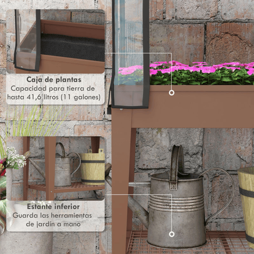 Outsunny Horta Urbana Elevada com Rodas, Mesa de Cultivo com Cobertura de Estufa e Prateleira Inferior para Cultivo, Plantas, Flores e Vegetais, 80x40x120 cm, Castanho