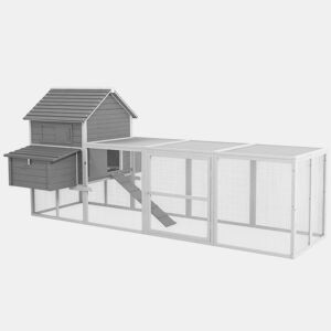 PawHut Galinheiro Grande de Madeira, 310,5x149,5x149 cm, Galinheiro de Exterior para 4-6 Galinhas, com 2 Janelas, Portas, 2 Ninhos, Tabuleiro Removível e Rampa, Fácil de Limpar, para Exterior, Cinzento