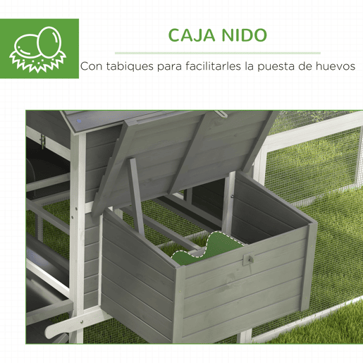 PawHut Galinheiro Grande de Madeira, 310,5x149,5x149 cm, Galinheiro de Exterior para 4-6 Galinhas, com 2 Janelas, Portas, 2 Ninhos, Tabuleiro Removível e Rampa, Fácil de Limpar, para Exterior, Cinzento