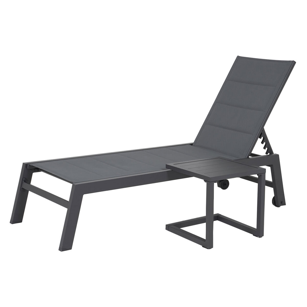 Conjunto de tumbona y mesa auxiliar BARBADOS de textileno y aluminio Gris
