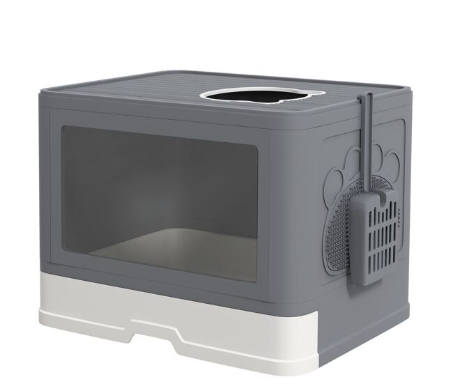 Pawhut arenero para gatos cubierto caja de arena desmontable con bandeja extraíble pala caja de almacenaje cepillo 2 puertas entrada principal y salida superior 48,5x38x36,5 cm gris