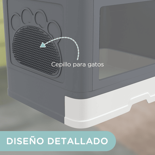 PawHut Caixa de Areia para Gatos com Saída Superior Caixa de Areia para Gatos Amovível com Caixa de Armazenamento Pá Escova 2 Portas Entrada Principal e Saída Superior 48,5x38x36,5 cm Cinza