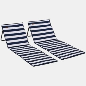 Outsunny Conjunto de 2 Tapetes de Praia DobrƔveis em Tecido Oxford PVC 600D com Encosto ReclinƔvel e AlƧa de Transporte para Jardim 142x51x40 cm Branco e Azul