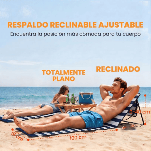 Outsunny Conjunto de 2 Tapetes de Praia Dobráveis em Tecido Oxford PVC 600D com Encosto Reclinável e Alça de Transporte para Jardim 142x51x40 cm Branco e Azul