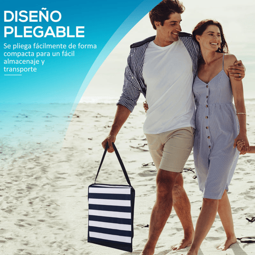 Outsunny Conjunto de 2 Tapetes de Praia Dobráveis em Tecido Oxford PVC 600D com Encosto Reclinável e Alça de Transporte para Jardim 142x51x40 cm Branco e Azul