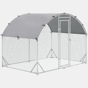 PawHut Galinheiro para Exterior Grande 2,8x1,90x1,97 m Galinheiro para 4-6 Galinhas de Aço Galvanizado com Teto de Tecido Oxford para Coelhos Aves Prata