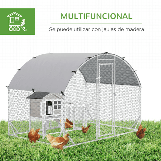 PawHut Galinheiro para Exterior Grande 2,8x1,90x1,97 m Galinheiro para 4-6 Galinhas de Aço Galvanizado com Teto de Tecido Oxford para Coelhos Aves Prata