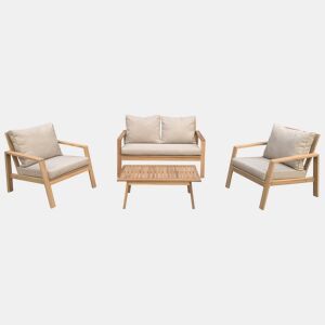 Conjunto de muebles de jardín de acacia GILI 4 plazas - cojines arena
