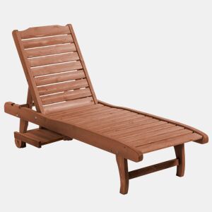 Outsunny Espreguiçadeira de Madeira para Exterior Cadeira Reclinável de Jardim com 2 Rodas, Encosto Ajustável em 3 Níveis e 1 Tabuleiro, Suporta até 113 kg para Terraço e Pátio Natural