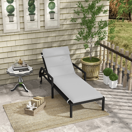Outsunny Almofada para Espreguiçadeira 196x63x6 cm Almofada para Espreguiçadeira de Algodão com Tecido Repelente à Água Almofada de Assento e Encosto para Jardim Varanda Cinza Claro