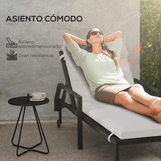 Outsunny Almofada para Espreguiçadeira 196x63x6 cm Almofada para Espreguiçadeira de Algodão com Tecido Repelente à Água Almofada de Assento e Encosto para Jardim Varanda Cinza Claro