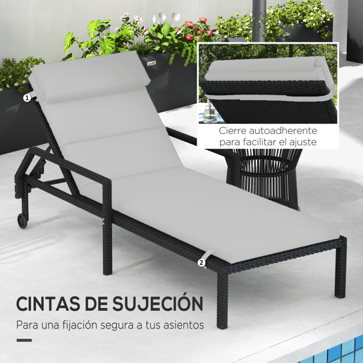 Outsunny Almofada para Espreguiçadeira 196x63x6 cm Almofada para Espreguiçadeira de Algodão com Tecido Repelente à Água Almofada de Assento e Encosto para Jardim Varanda Cinza Claro