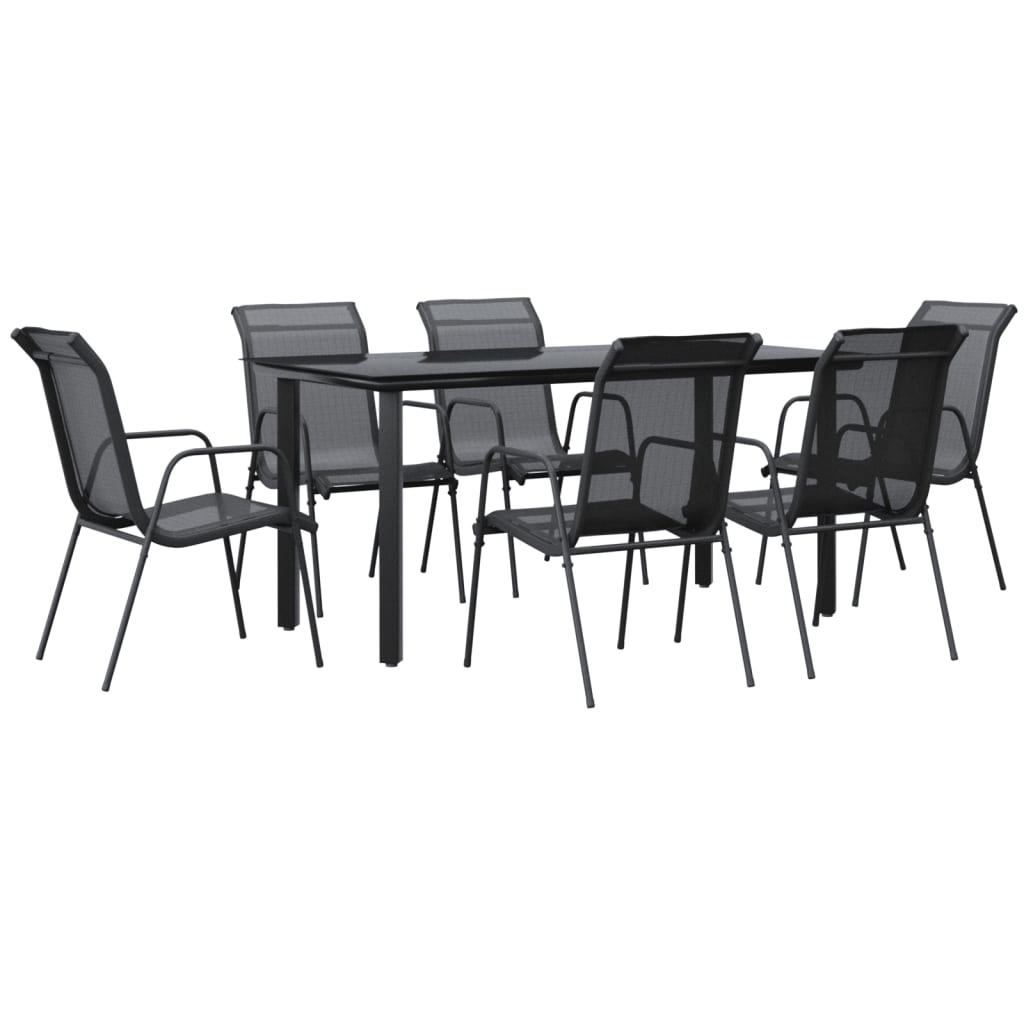 Juego de comedor para jardin 7 piezas acero y textilene negro