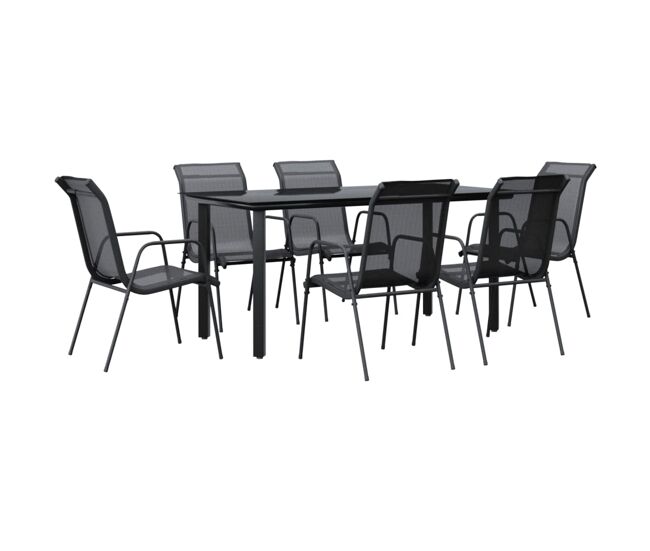 Juego de comedor para jardin 7 piezas acero y textilene negro