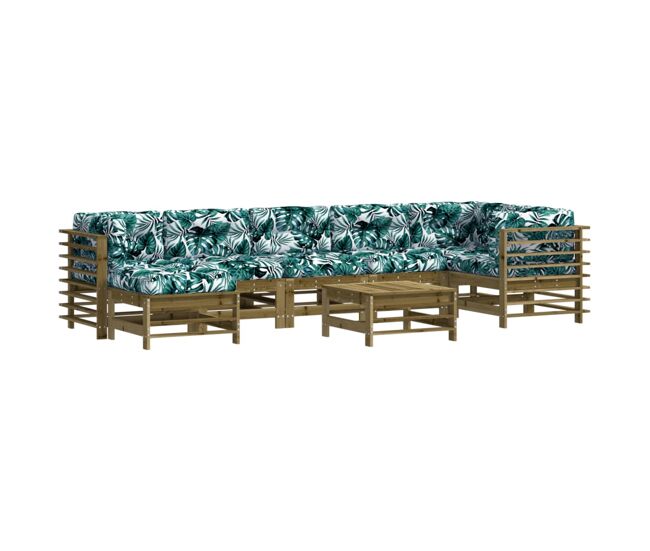 Juego de muebles jardin 8 piezas y cojines madera pino impregnada