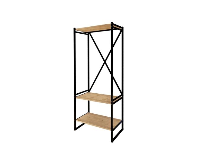 Armario abierto russell barra + 2 estantes negro/natural 160x66x34 cm