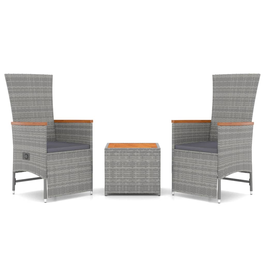Juego muebles jardin 3 piezas madera acacia ratán sintético gris