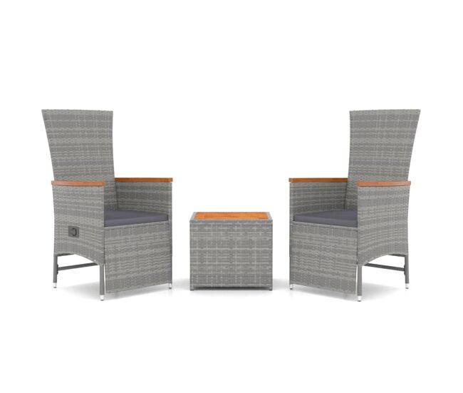 Juego muebles jardin 3 piezas madera acacia ratán sintético gris