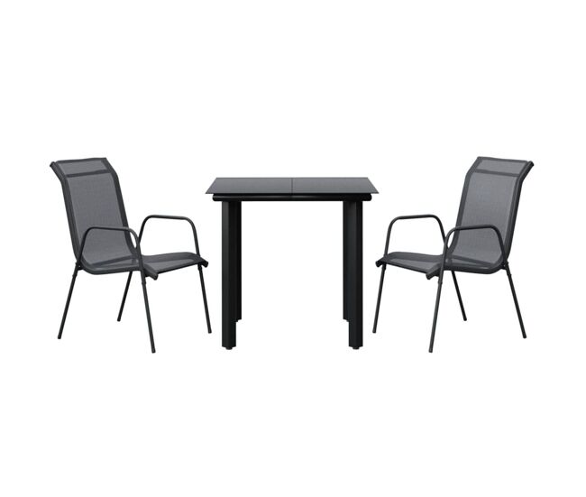 Juego de comedor para jardin 3 piezas acero y textilene negro