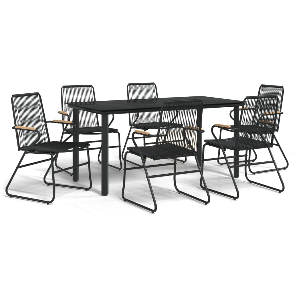 Juego de comedor para jardin 7 piezas ratán pvc negro