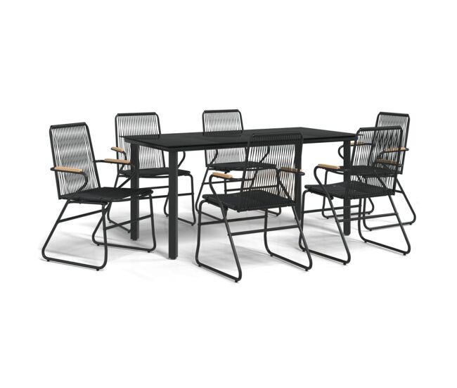 Juego de comedor para jardin 7 piezas ratán pvc negro