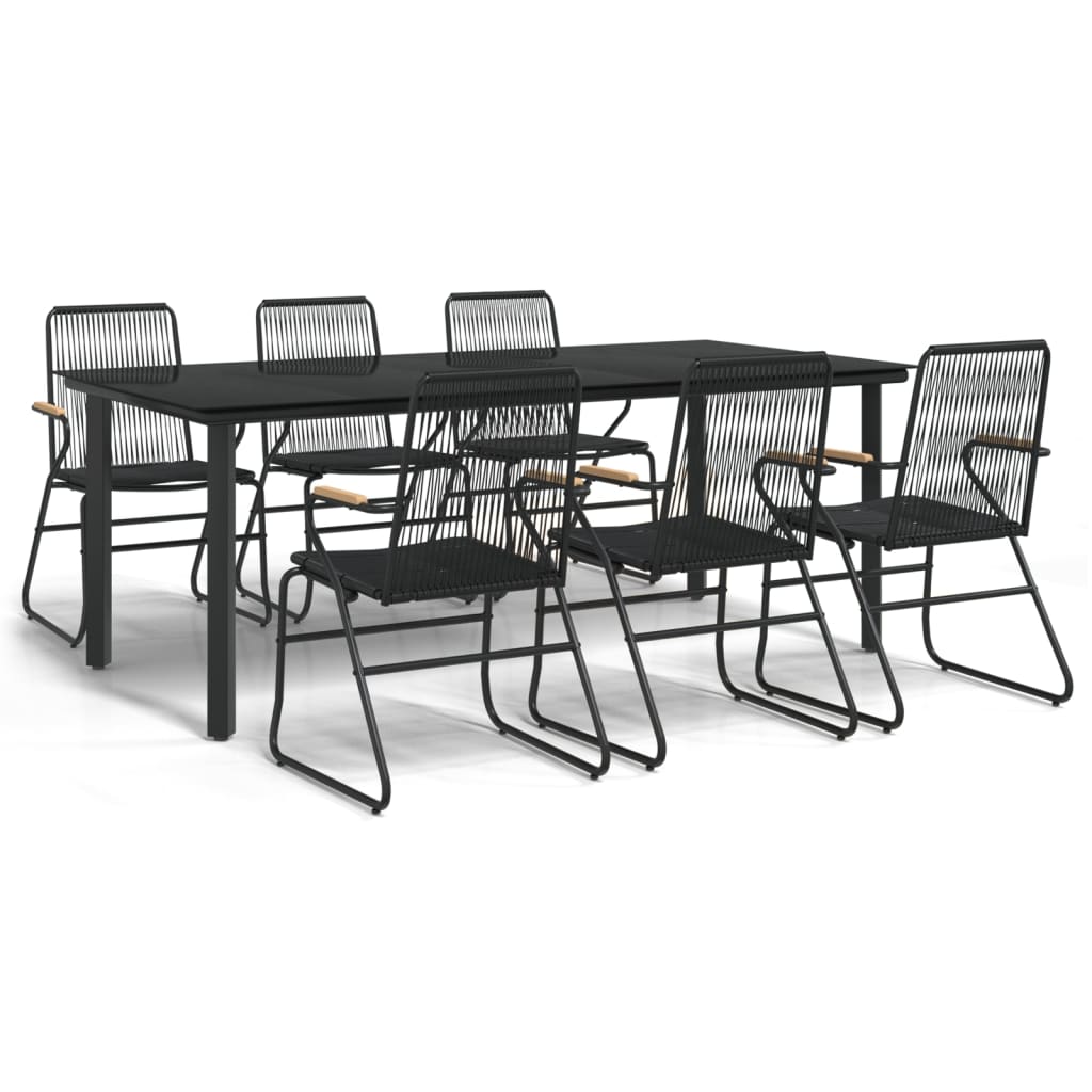 Juego de comedor para jardin 7 piezas ratán pvc negro