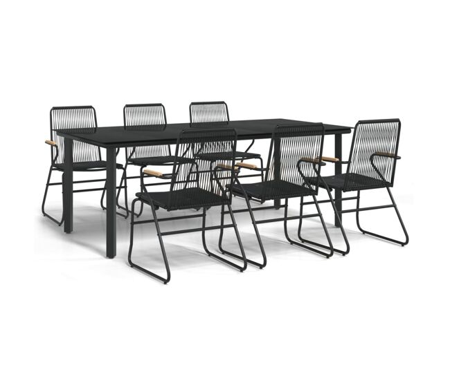 Juego de comedor para jardin 7 piezas ratán pvc negro
