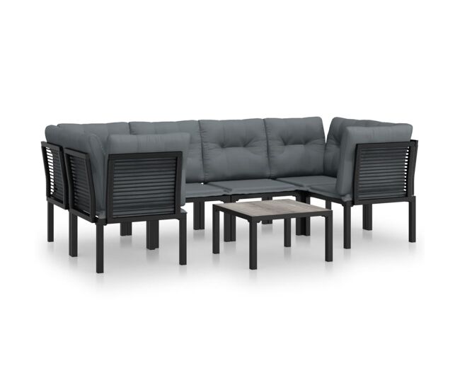 Juego de muebles de jardin 7 piezas ratán sintético negro y gris