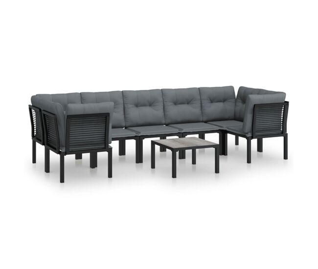 Juego de muebles de jardin 8 piezas ratán sintético negro y gris