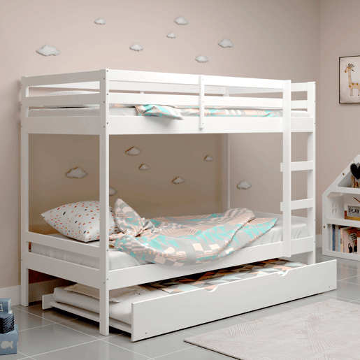 Cama de beliche de madeira branca 90x190cm