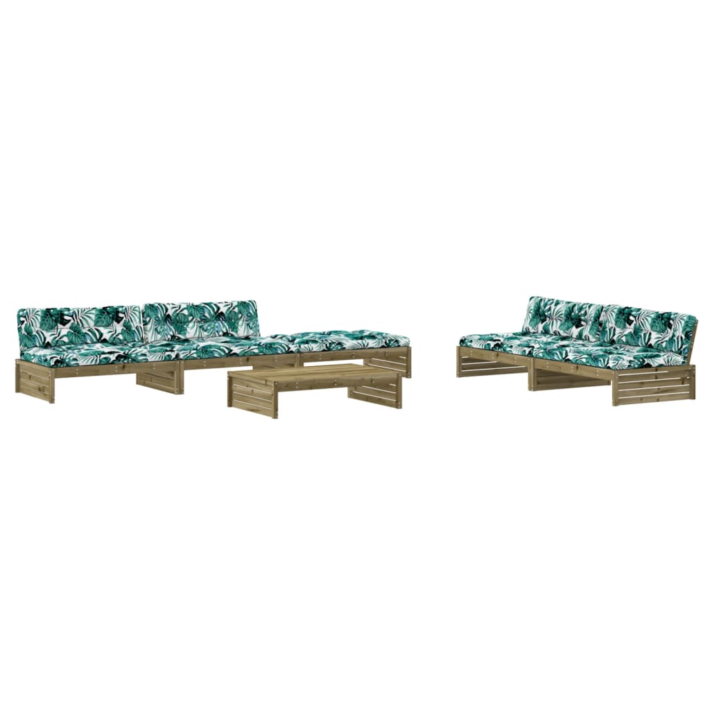 Juego de muebles jardin 6 piezas y cojines madera pino impregnada