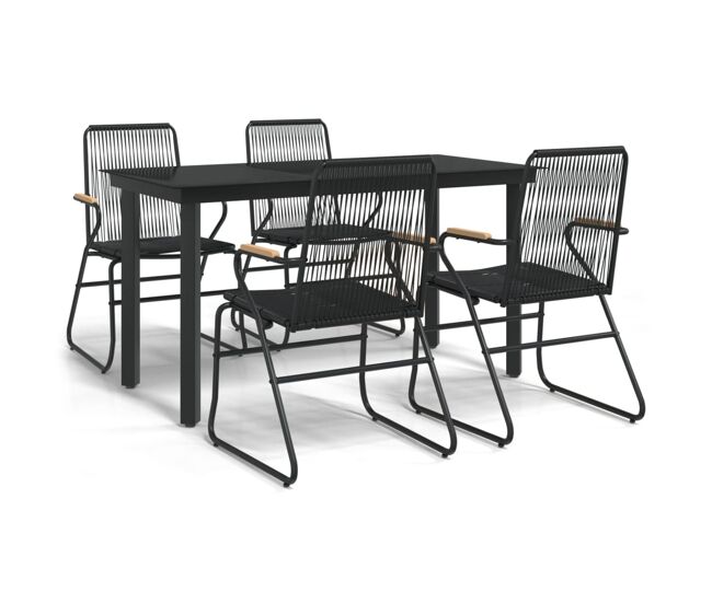 Juego de comedor de jardin 5 piezas ratán pvc negro
