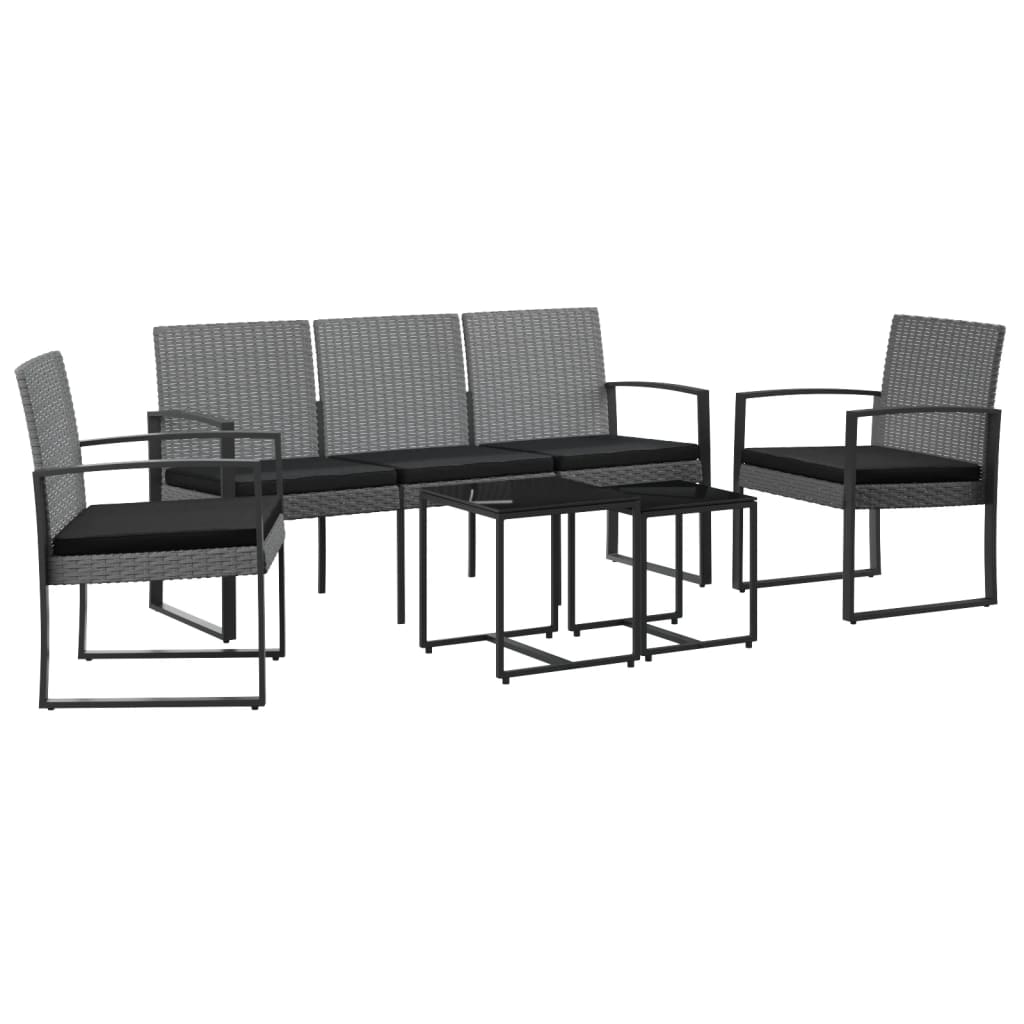 Set comedor jardin 5 piezas cojines pp aspecto ratán gris oscuro