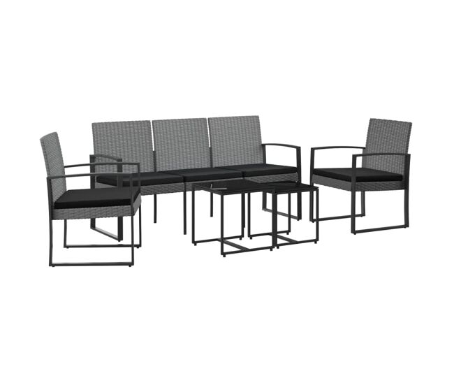 Set comedor jardin 5 piezas cojines pp aspecto ratán gris oscuro