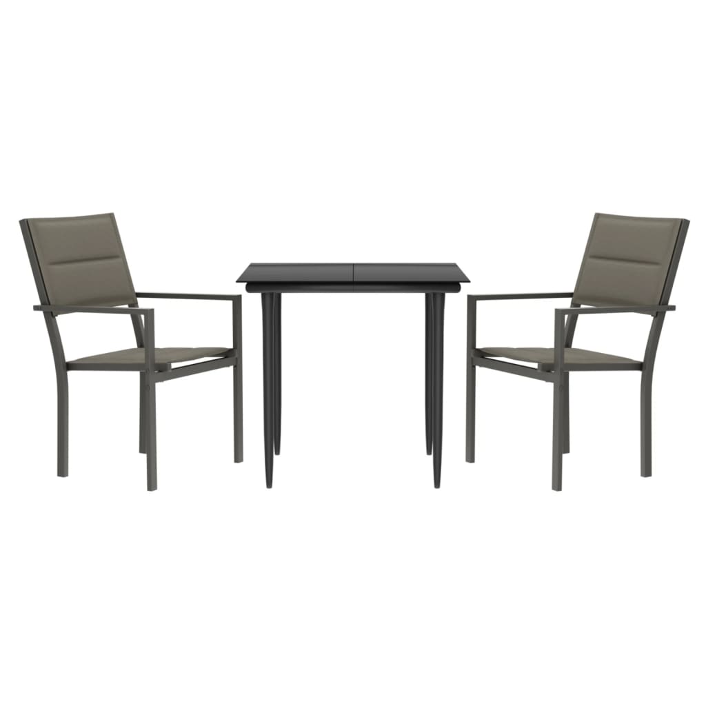 Juego de comedor para jardin 3 piezas acero y textilene negro