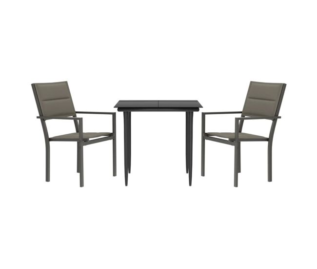 Juego de comedor para jardin 3 piezas acero y textilene negro