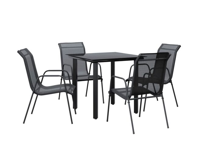 Juego de comedor para jardin 5 piezas acero y textilene negro
