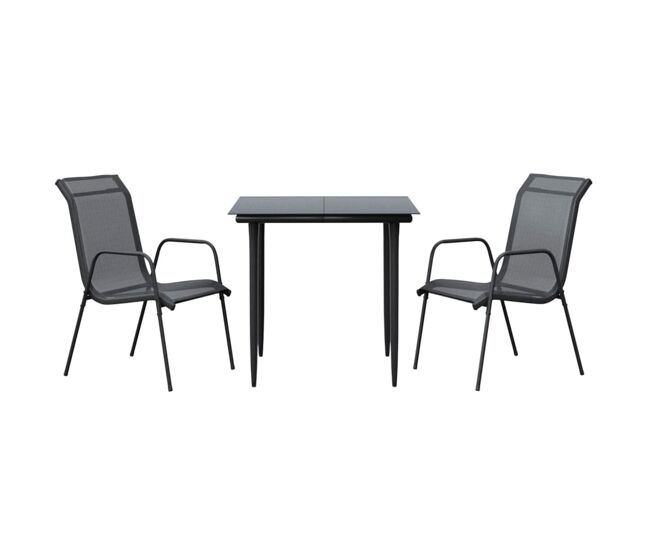 Juego de comedor para jardin 3 piezas acero y textilene negro