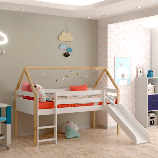 Cama de madeira deslizante madeira branca 90x190cm