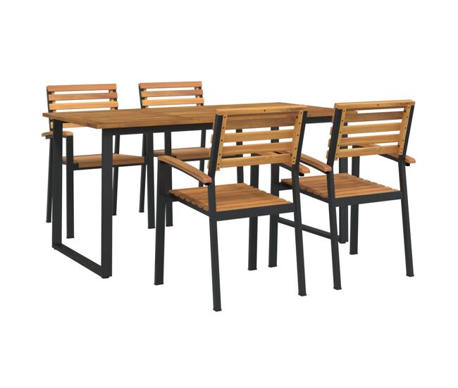 Juego de comedor de jardin 5 piezas madera maciza acacia y metal