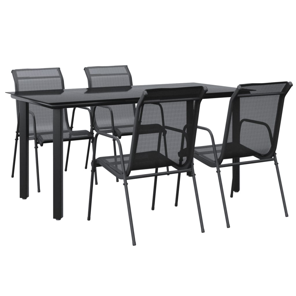 Juego de comedor para jardin 5 piezas acero y textilene negro