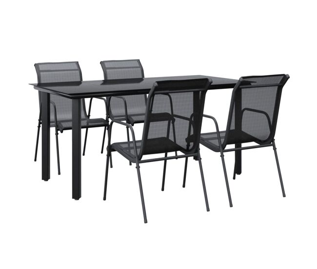 Juego de comedor para jardin 5 piezas acero y textilene negro