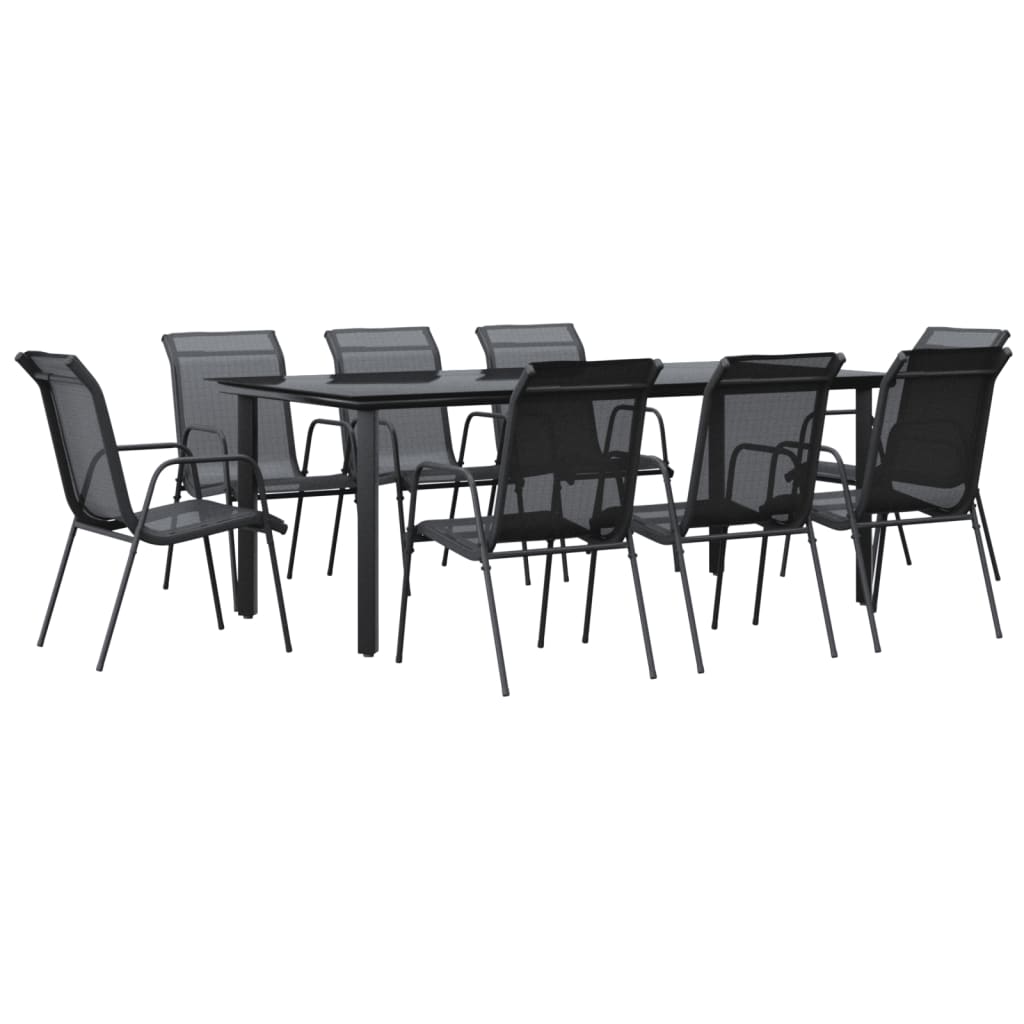 Juego de comedor para jardin 9 piezas acero y textilene negro