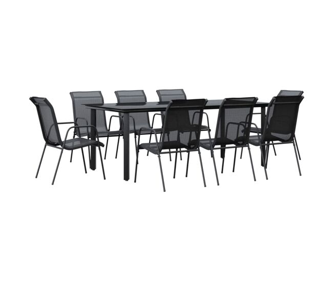 Juego de comedor para jardin 9 piezas acero y textilene negro
