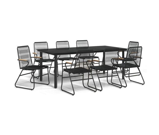 Juego de comedor de jardin 9 piezas ratán pvc negro