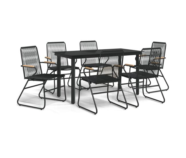 Juego de comedor para jardin 7 piezas ratán pvc negro
