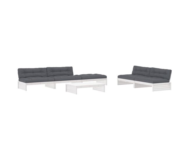 Juego de muebles jardin 6 piezas y cojines madera maciza blanco