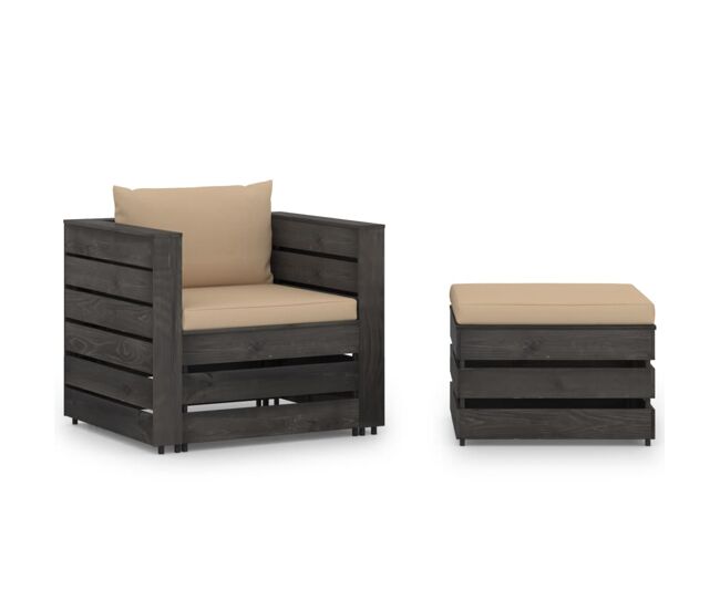 Muebles de jardin 2 piezas con cojines gris madera impregnada