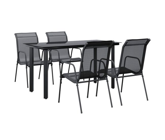 Juego de comedor para jardin 5 piezas acero y textilene negro